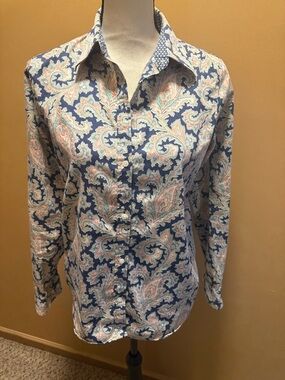 Women’s Chaps lightweight paisley button down long sleeve cotton shirt top sz M